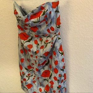Topshop strapless sweetheart neck fitted lined periwinkle pink floral dress US 8
